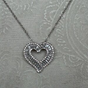 Elegant Cubic Zirconia Baguette Heart Pendant Necklace